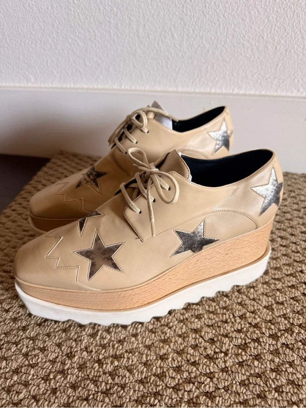 Stella McCartney Beige Platform Lace-Up Stars Derby Shoes